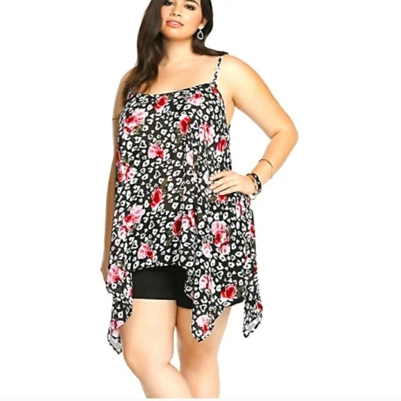 Torrid Black Floral Leopard Print Tank - Picture 1 of 7